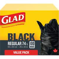74L Garbage Bags, Regular, 26" W x 33" L, Black Distribution Jean Lapalme