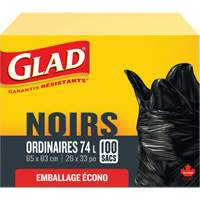 74L Garbage Bags, Regular, 26" W x 33" L, Black Distribution Jean Lapalme