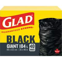 Sacs &agrave; ordures 184 L, R&eacute;gulier, 35" la x 48" lo, Noir Distribution Jean Lapalme