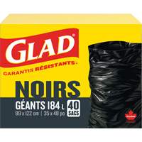 Sacs &agrave; ordures 184 L, R&eacute;gulier, 35" la x 48" lo, Noir Distribution Jean Lapalme