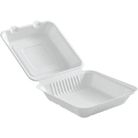 Compostable Hinged Food Containers, Bagasse, Square Distribution Jean Lapalme
