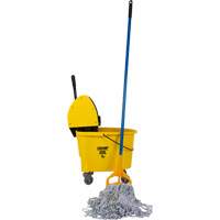 Ensemble de vadrouille & seau pour la finition de plancher avec t&ecirc;te de vadrouille &agrave; rayures de 24 oz, Pression vers le bas, 8,75 gal. US (35 pintes), Jaune Distribution Jean Lapalme