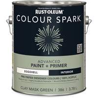 Peinture int&eacute;rieure pr&eacute;teint&eacute;e + appr&ecirc;t mural Colour Spark, Vert masque en argile, Satin&eacute;, 3,78 L, Gallon Distribution Jean Lapalme