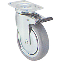 Roulette zingu&eacute;e, Pivotant avec frein, 4" (101,6 mm), Caoutchouc, 200 lb (91 kg) Distribution Jean Lapalme