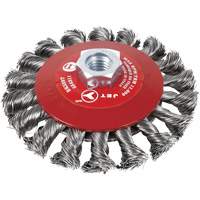 Brosse conique &agrave; fils nou&eacute;s torsad&eacute;s, Dia. 6", Fils 0,02", Arbre 5/8"-11, Acier Distribution Jean Lapalme
