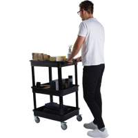 Utility Cart with Deep Lip Shelf, 3 Tiers, 19" x 39-1/2" x 28-1/4", 330 lbs. Capacity Distribution Jean Lapalme