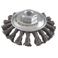 Brosses soucoupes &agrave; fils nou&eacute;s, Dia. 4", Fils 0,02", Arbre 5/8"-11, Acier Distribution Jean Lapalme