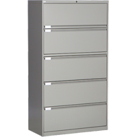 Lateral Filing Cabinet, Steel, 5 Drawers, 36" W x 18" D x 65-1/2" H, Grey Distribution Jean Lapalme