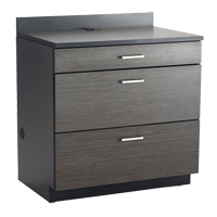 Modular Base Cabinet, 3 Drawers, 36" W x 25" D x 39" H, Asian Night/Black Distribution Jean Lapalme