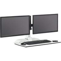 Bureau &eacute;lectrique assis/debout Soar avec bras d&eacute;cran double, Mod&egrave;le de bureau, 37-1/4" h x 27-3/4" la x 22" p, Blanc Distribution Jean Lapalme