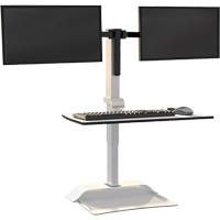 Bureau &eacute;lectrique assis/debout Soar avec bras d&eacute;cran double, Mod&egrave;le de bureau, 37-1/4" h x 27-3/4" la x 22" p, Blanc Distribution Jean Lapalme
