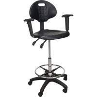 Tabouret ergonomique robuste avec accoudoirs r&eacute;glables et roulettes en nylon, Mobile, Ajustable Hauteur, Capacit&eacute; 250 lb Distribution Jean Lapalme