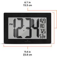 Self-Setting & Self-Adjusting Wall Clock with Stand, Digital, Battery Operated, Black Distribution Jean Lapalme