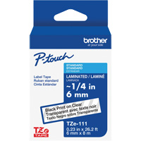 TZe-111 Laminated Tape for TZe-Compatible P-Touch Label Makers, Black on Clear, 0.23" Width Distribution Jean Lapalme