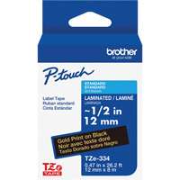TZe-334 Laminated Tape for TZe-Compatible P-Touch Label Makers, Gold on Black, 0.47" Width Distribution Jean Lapalme