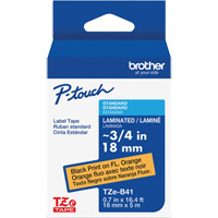 TZe-B41 Laminated Tape for TZe-Compatible P-Touch Label Makers, Black on Fluorescent Orange, 0.7" Width Distribution Jean Lapalme