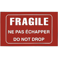 "Fragile" Bilingual Special Handling Labels, 5" L x 3" W, White on Red Distribution Jean Lapalme