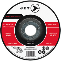 POWER ABRASIVE&reg; Grinding Wheel, 5" x 1/4", 7/8" Arbor, Type 27 Distribution Jean Lapalme