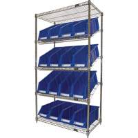 &eacute;tag&egrave;re en treillis m&eacute;tallique &agrave; tablettes inclin&eacute;es avec bacs, Tiers 5, 36" la x 63" h x 18" p Distribution Jean Lapalme