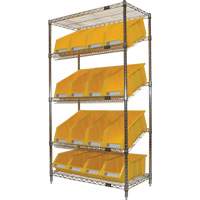 &eacute;tag&egrave;re en treillis m&eacute;tallique &agrave; tablettes inclin&eacute;es avec bacs, Tiers 5, 36" la x 63" h x 18" p Distribution Jean Lapalme