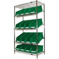 &eacute;tag&egrave;re en treillis m&eacute;tallique &agrave; tablettes inclin&eacute;es avec bacs, Tiers 5, 36" la x 63" h x 18" p Distribution Jean Lapalme