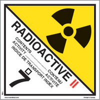 &eacute;tiquettes d'exp&eacute;dition TMD, Classe 7, Radioactif II, Papier Distribution Jean Lapalme