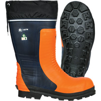 Bottes de s&eacute;curit&eacute; pour scie &agrave; chaîne Bushwhacker, Caoutchouc, Embout Acier, Pointure 6, Semelle R&eacute;sistant aux perforations Distribution Jean Lapalme