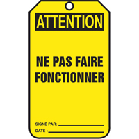 Lockout Tags, Cardstock, 3-1/8" W x 5-7/8" H, French Distribution Jean Lapalme