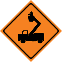 Man in Elevated Bucket Roll-Up Traffic Sign, 29-1/2" x 29-1/2", Vinyl, Pictogram Distribution Jean Lapalme