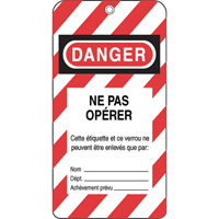 &eacute;tiquettes de verrouillage, Plastique, 3" la x 5-3/4" h, Français Distribution Jean Lapalme