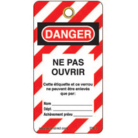 &eacute;tiquettes de verrouillage, Plastique, 3" la x 5-3/4" h, Français Distribution Jean Lapalme