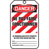 Lockout Tags, Plastic, 3-3/8" W x 5-5/8" H, French Distribution Jean Lapalme