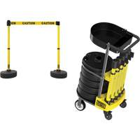 PLUS Barrier Post Cart Kit with Tray, 75' L, Metal, Yellow Distribution Jean Lapalme