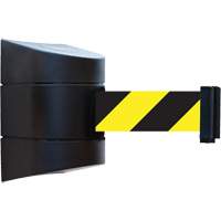 Tensabarrier&reg; Wall Unit, Steel, Screw Mount, 30', Black and Yellow Tape Distribution Jean Lapalme