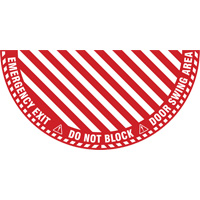 "Emergency Exit" Half Circle Swing Door Floor Sign, Adhesive, English with Pictogram Distribution Jean Lapalme