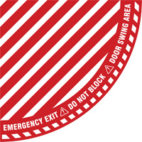 "Emergency Exit" Quarter Circle Swing Door Floor Sign, Adhesive, English with Pictogram Distribution Jean Lapalme