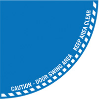 "Caution" Quarter Circle Swing Door Floor Sign, Adhesive, English with Pictogram Distribution Jean Lapalme