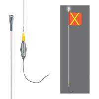 Tiges de s&eacute;curit&eacute; tout-temps de s&eacute;rie lourde avec lumi&egrave;re DEL constante Safety Whip, Fixation Ressort, Hauteur 5', Orange avec X r&eacute;fl&eacute;chissant Distribution Jean Lapalme