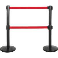 Dual Belt Crowd Control Barrier, Steel, 35" H, Red Tape, 7' Tape Length Distribution Jean Lapalme