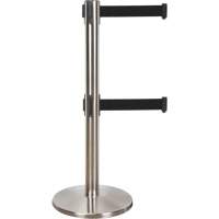 Dual Belt Crowd Control Barrier, Steel, 35" H, Black Tape, 7' Tape Length Distribution Jean Lapalme