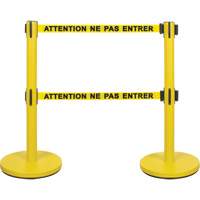 Dual Belt Crowd Control Barrier, Steel, 35" H, Yellow Tape, 7' Tape Length Distribution Jean Lapalme