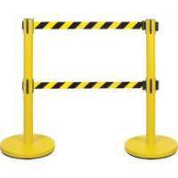 Dual Belt Crowd Control Barrier, Steel, 35" H, Black/Yellow Tape, 7' Tape Length Distribution Jean Lapalme