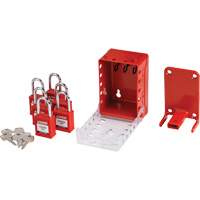 Boîte de cadenassage de groupe ultra compacte avec cadenas de s&eacute;curit&eacute; en nylon, Rouge Distribution Jean Lapalme