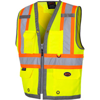6673 Mesh-Back Zip-Front Surveyor's Vest, High Visibility Lime-Yellow, Small, Polyester Distribution Jean Lapalme