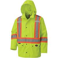 5585A Veste de s&eacute;curit&eacute; imperm&eacute;able avec capuchon amovible 450D, Polyester, Jaune lime haute visibilit&eacute;, T-petit Distribution Jean Lapalme