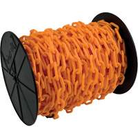 Chaîne de s&eacute;curit&eacute; en plastique robuste, Orange, Maillon de 2", 100' de long Distribution Jean Lapalme