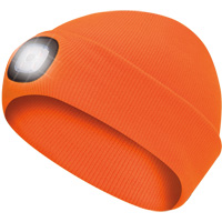 5675 Tuque en tricot avec lampe frontale &agrave; DEL, Doublure en Molleton, Taille unique, Orange haute visibilit&eacute; Distribution Jean Lapalme