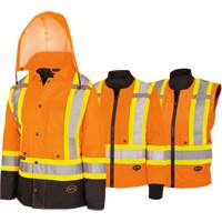 5020BBW Women's  7-in-1 Waterproof Jacket with Hood, Polyester/Polyurethane, High Visibility Orange, X-Small Distribution Jean Lapalme