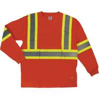 Long Sleeve Safety T-Shirt, Cotton, X-Small, High Visibility Orange Distribution Jean Lapalme