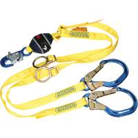 Twin-Leg Tie-Back Web Shock-Absorbing Lanyard, 6', Rebar Hook Center, Snap Hook Leg Ends, Polyester Distribution Jean Lapalme